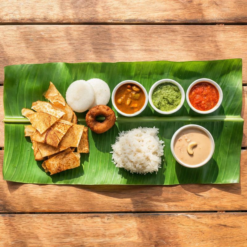 Grand South Indian thali on a banana leaf