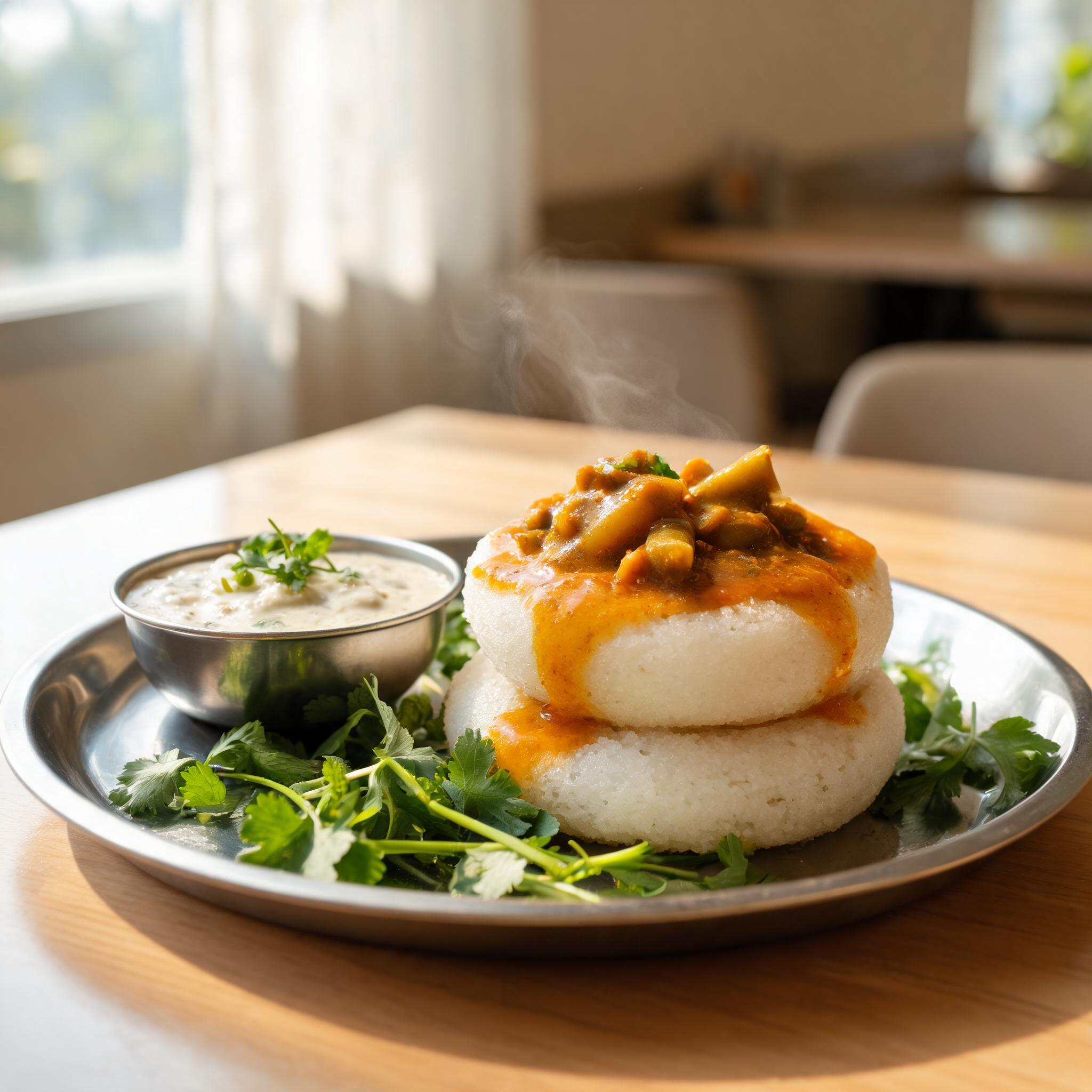 Soft idlis with hot sambar