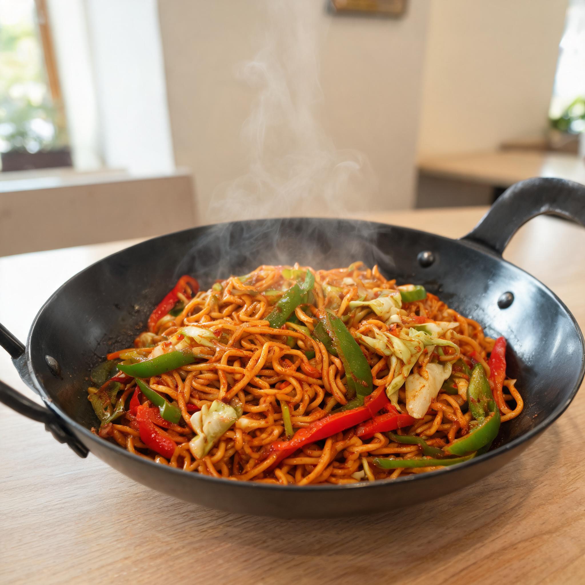 Schezwan hakka noodles tossed in a wok