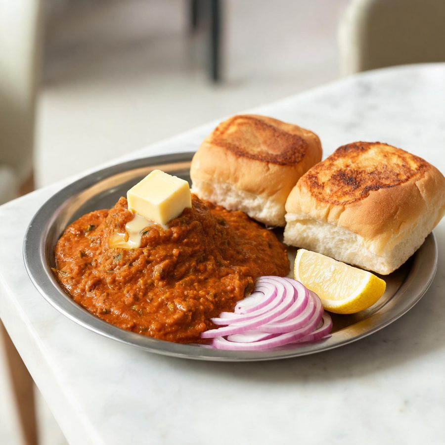 Pav bhaji with buttered pav